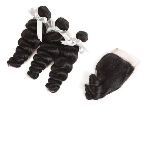8A Virgin Loose Wave 2 or 3 Bundles With 4x4 Lace Closure-Liyah Hair