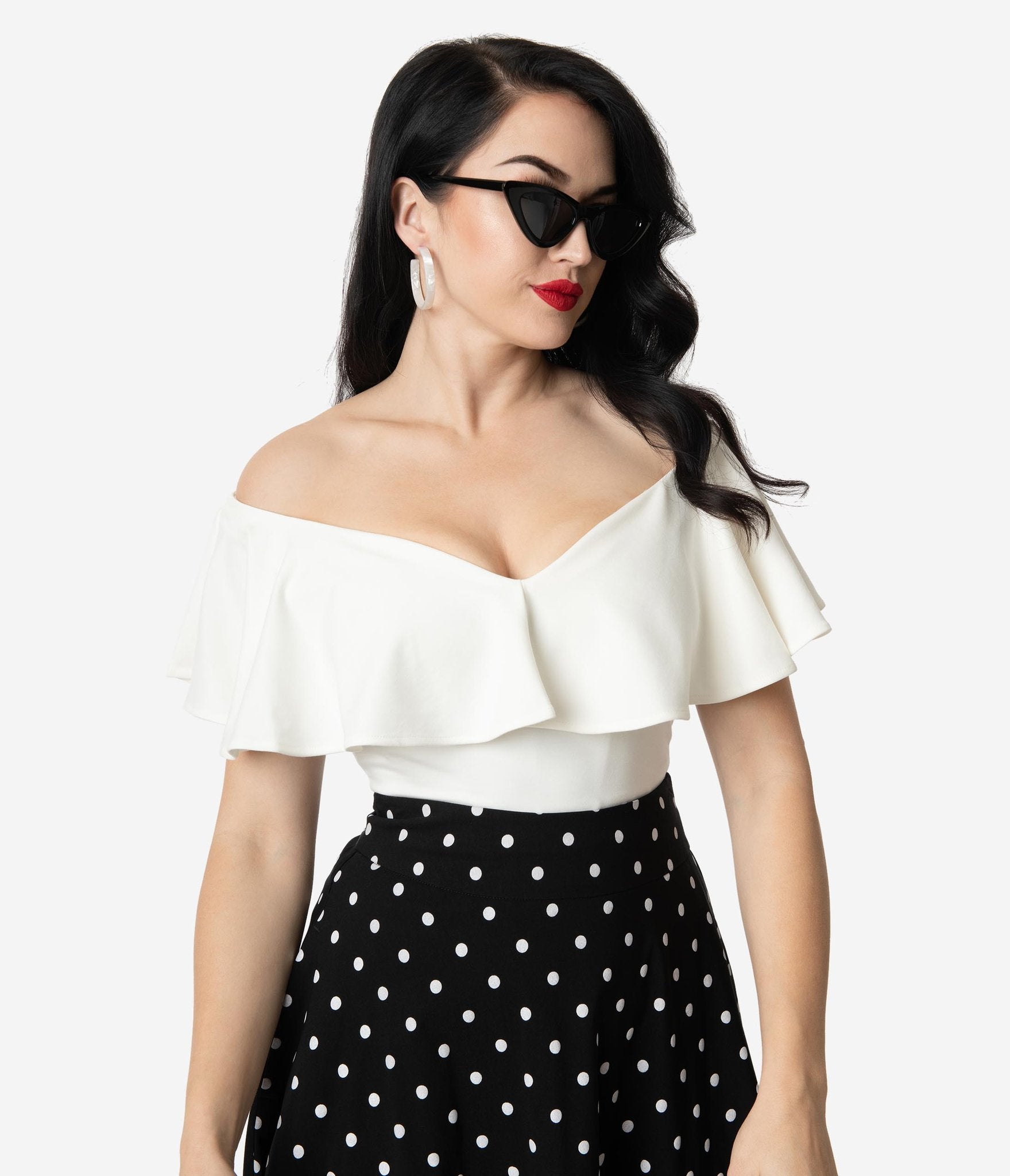 off the shoulder ruffle shirt