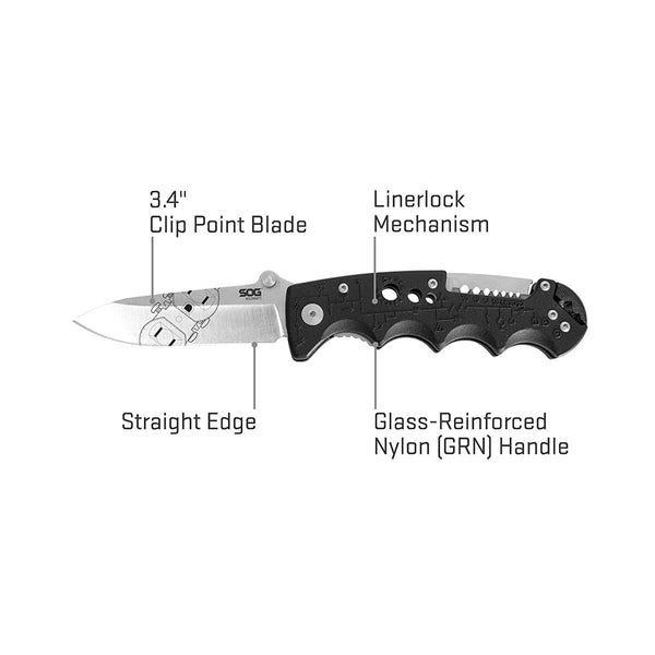 SOG KeyTron Keychain Folding Knife 1.8 Satin Plain Blade, Stainless Steel  Handles - KnifeCenter - KT1001-CP