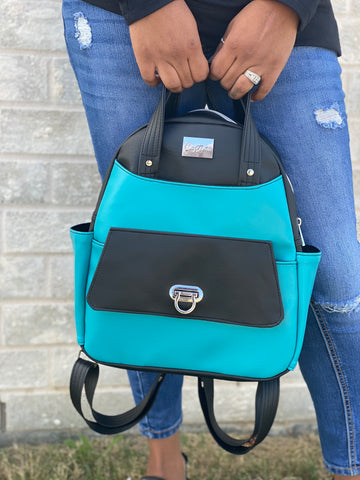 Black and Turquoise Backpack with Flap