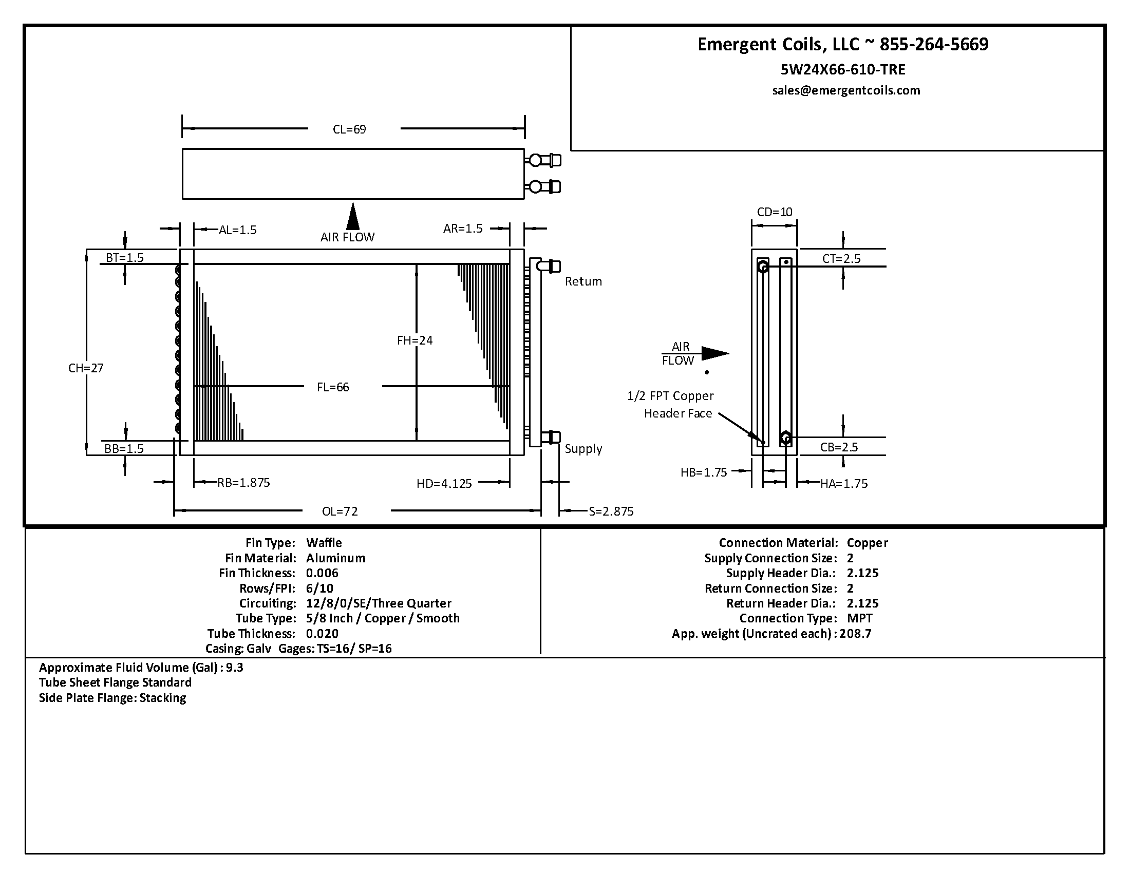 24x66 chilled water coil