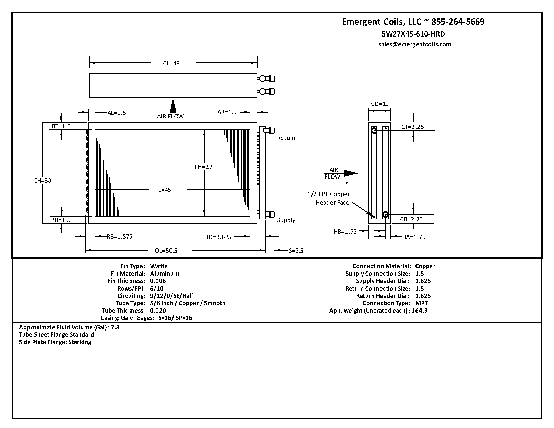 27x45 chilled water coil