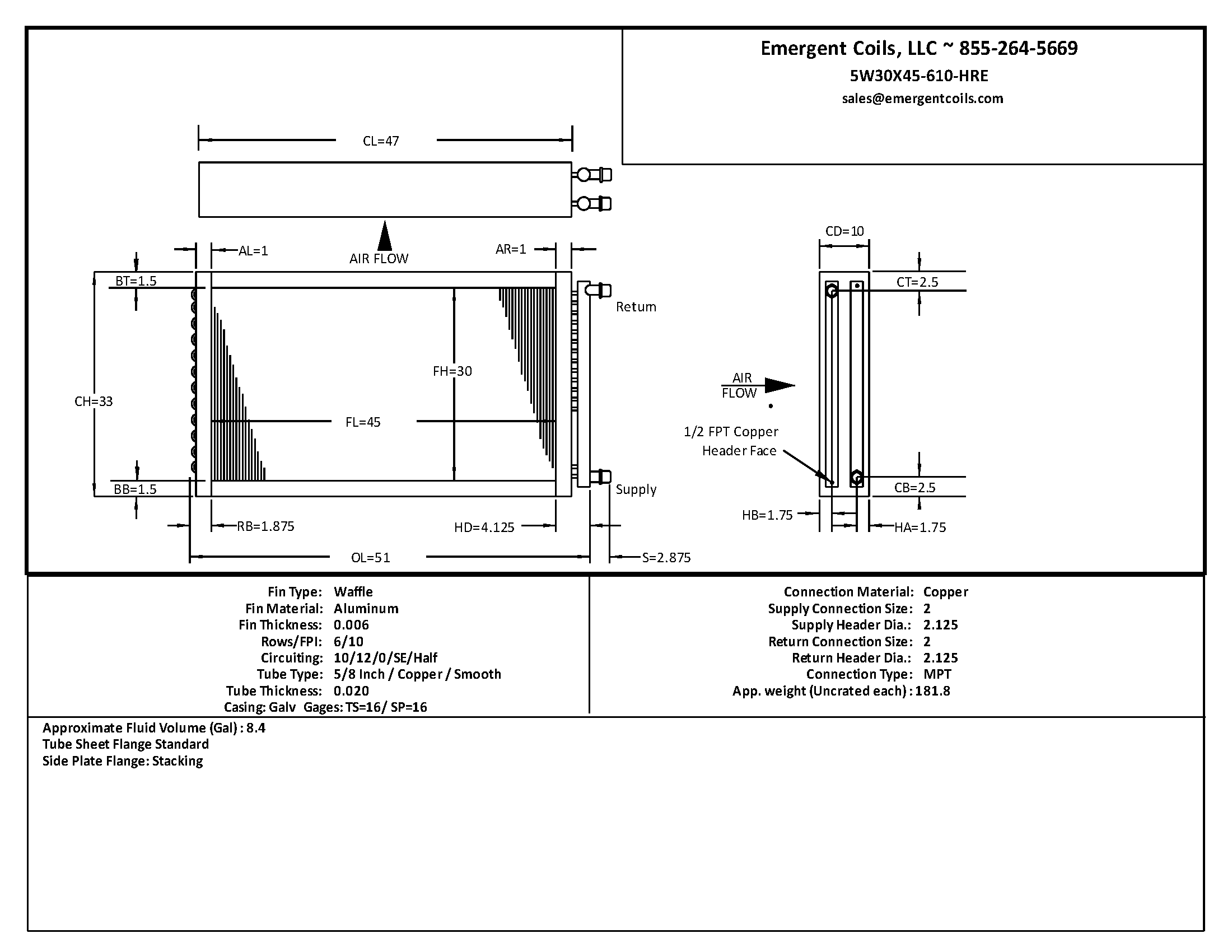 30x45 chilled water coil