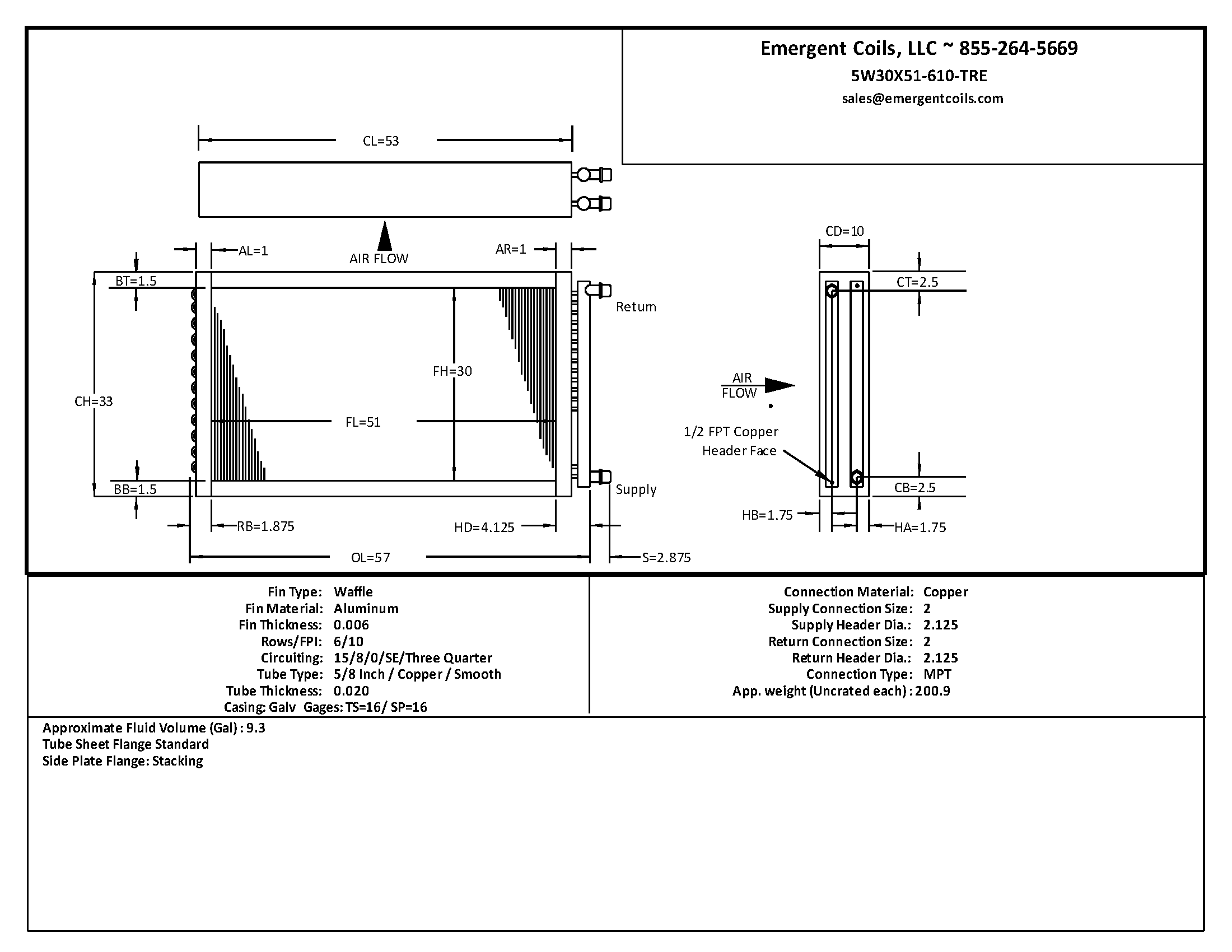 30x51 chilled water coil