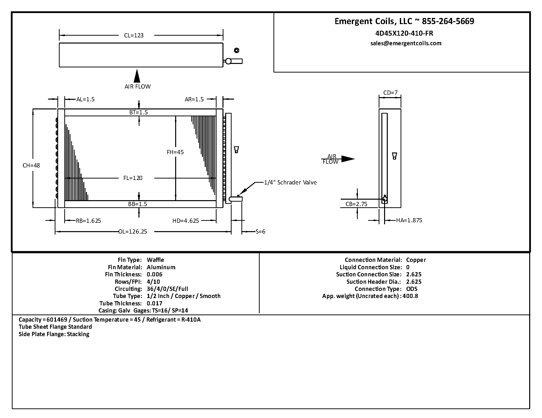 45x120 evaporator coil