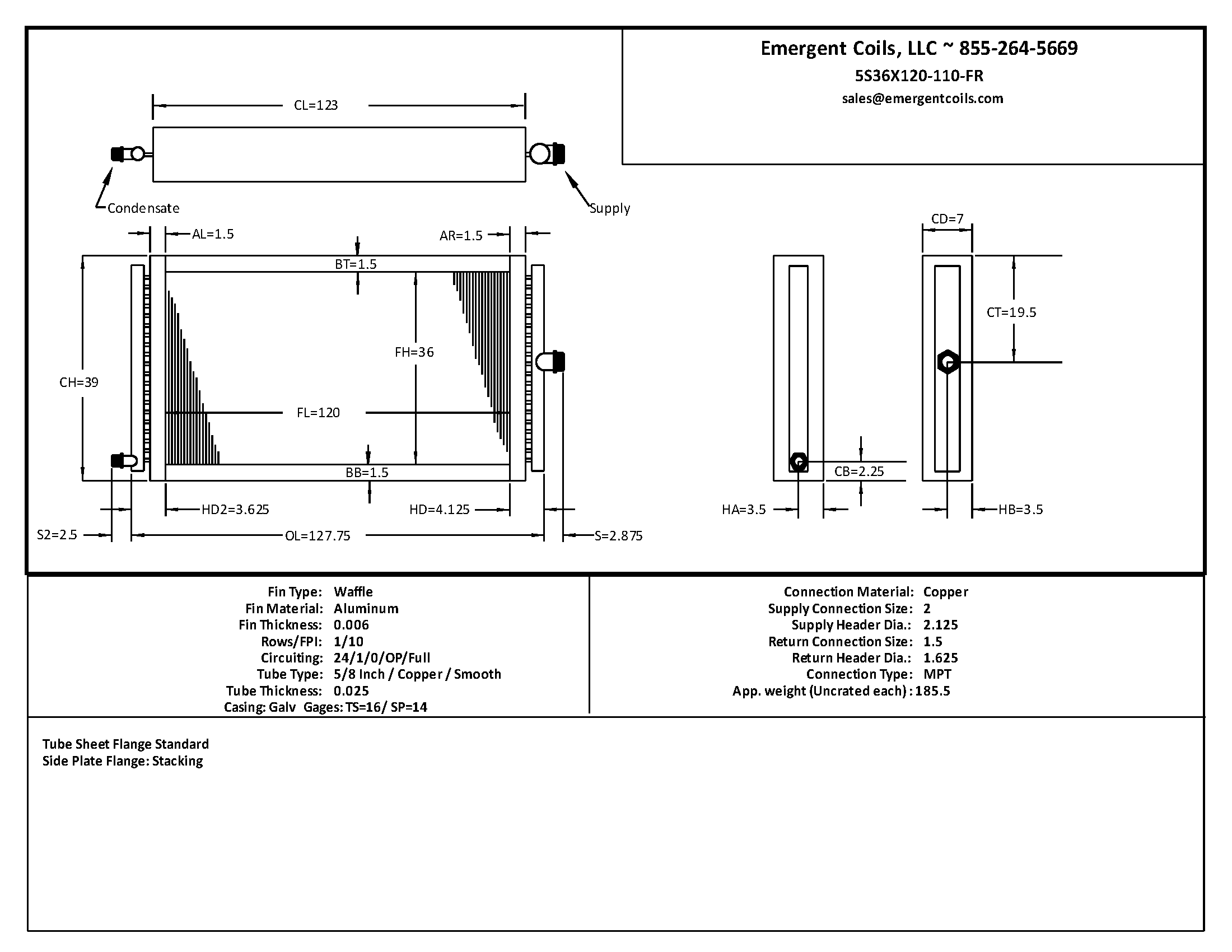 36x120 steam coil