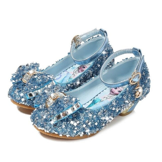 Elsa Shoes Princess Leather Glitter Crystals Rhinestones Knot Kids Sho ...