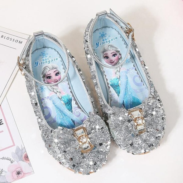 Elsa Shoes Princess Leather Glitter Crystals Rhinestones Knot Kids Sho ...