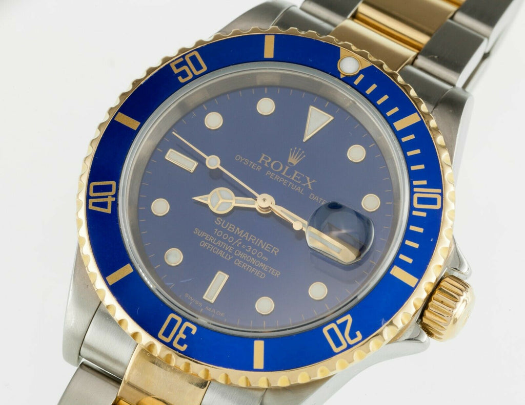 Rolex Men's Two-Tone Stainless & 18k Gold OPD Blue Submariner 16613T No Holes