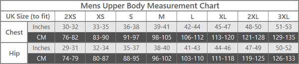 KEELA MENS SIZE CHART