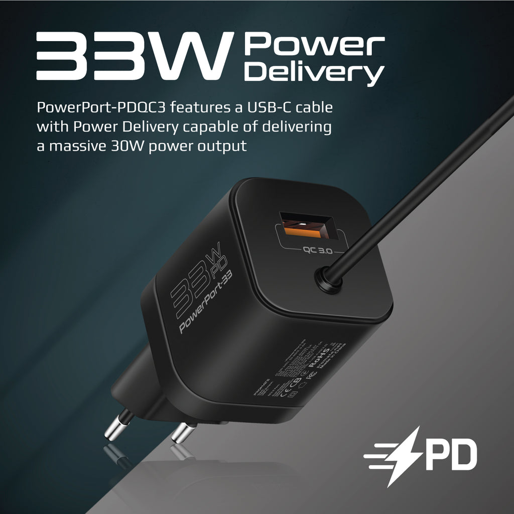 33W Super Speed Wall Charger with Quick Charge  & USB-C Power Deliv –  Promate Technologies