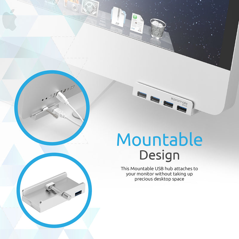 Ultra Fast Mountable Aluminum 4 Port Usb 3 0 Hub Promate