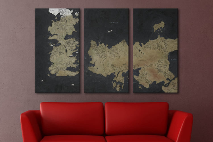 Game Of Thrones Westeros Map With Houses Sigil Wall Art Canvas Print