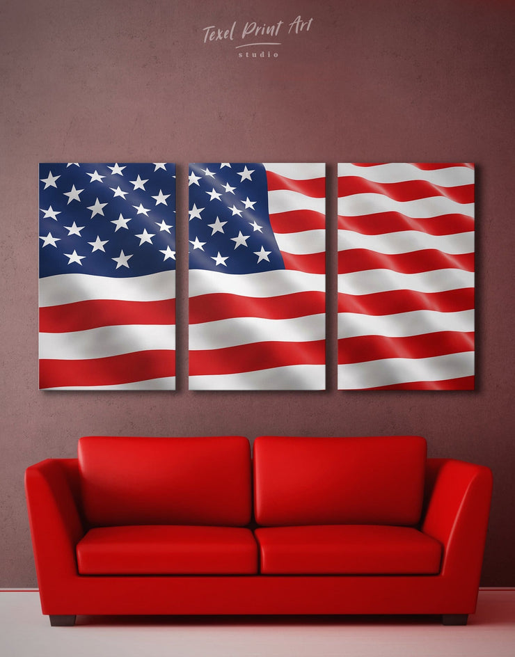 3 Panels American Flag Wall Art Canvas Print At Texelprintart