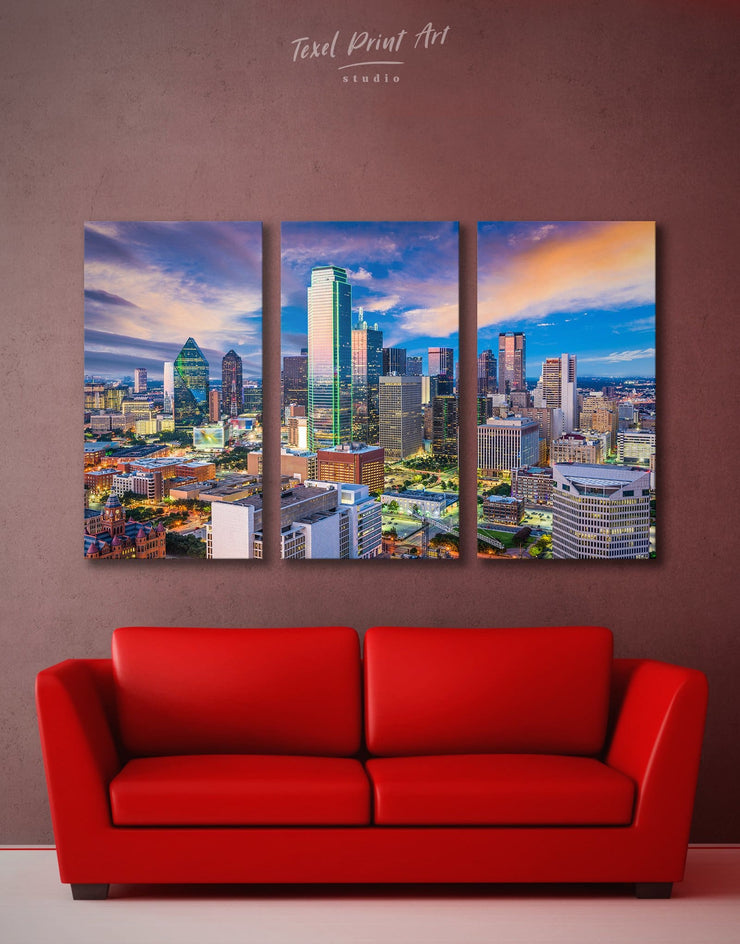 3 Panels Dallas Skyline Canvas Wall Art At Texelprintart