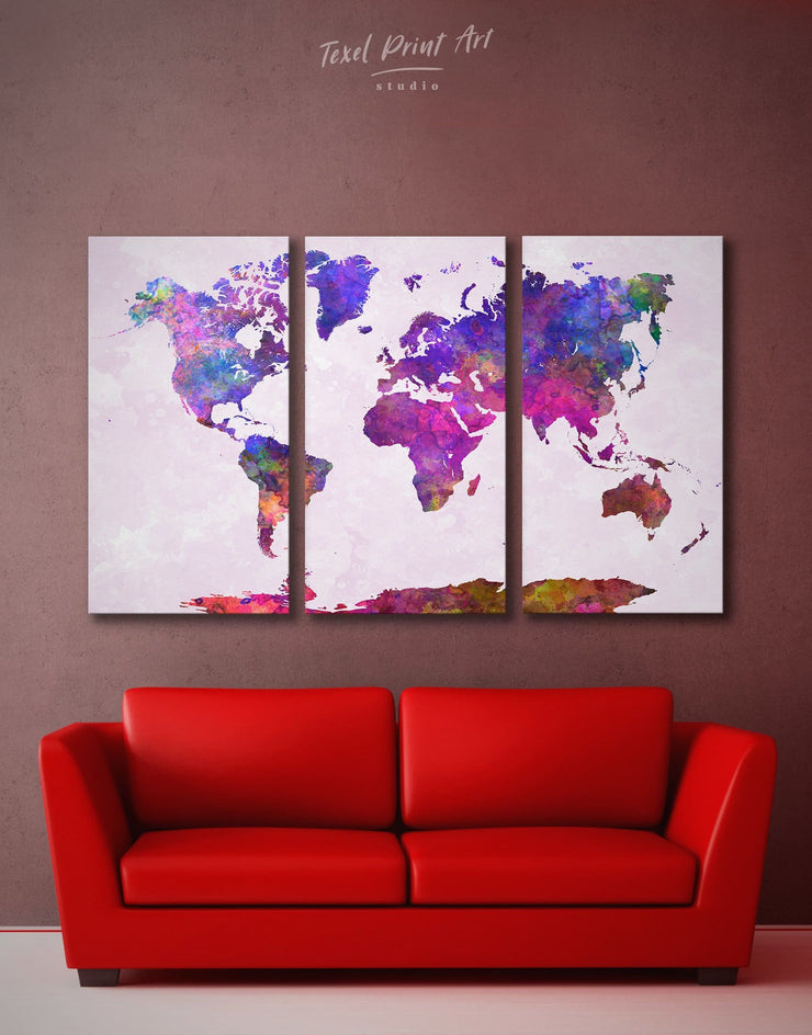 3 Pieces Abstract Watercolor World Map Wall Art Canvas Print At