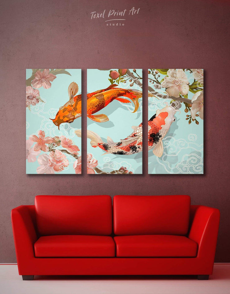 3 Pieces Koi Fish Swimming Together Wall Art Canvas Print At