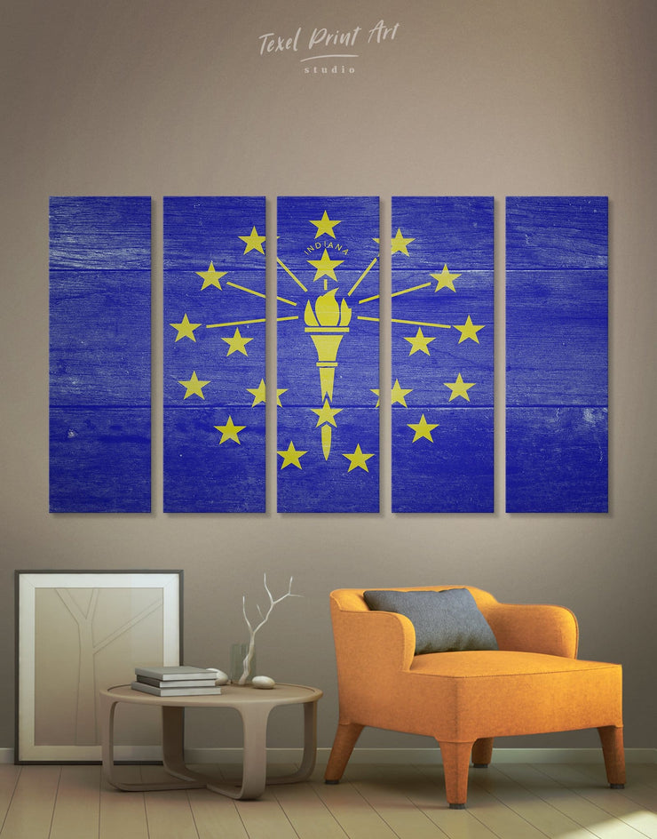 5 Panels Blue Flag Of Indiana Wall Art Canvas Print At Texelprintart