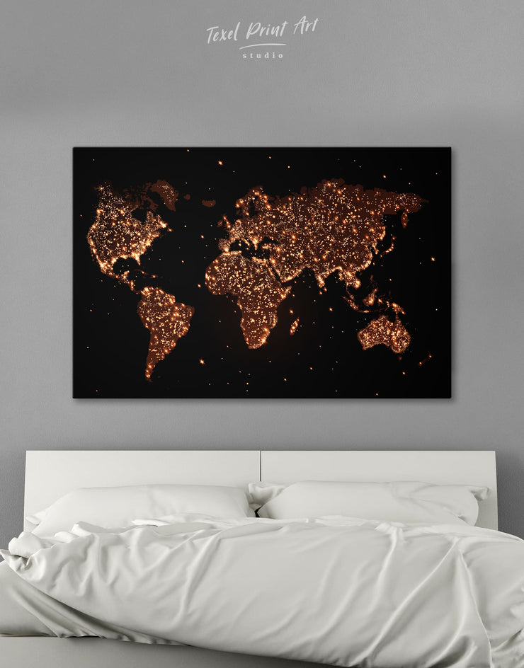 Night World Map Wall Art Canvas Print At Texelprintart