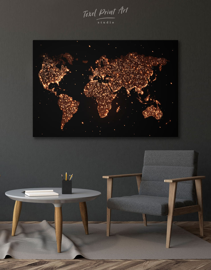 Night World Map Wall Art Canvas Print At Texelprintart