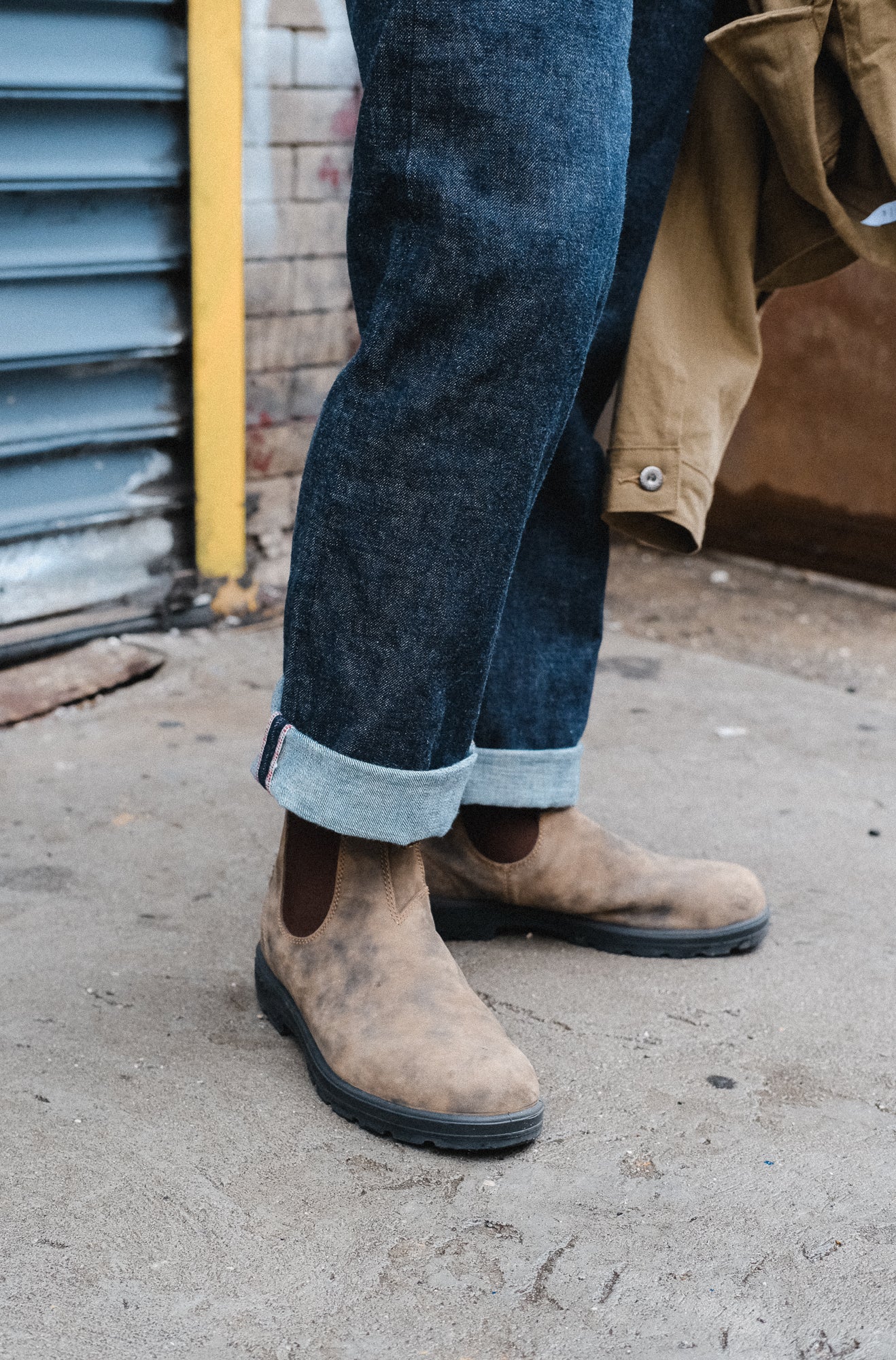 Cuffed jeans on Blundstone boots.