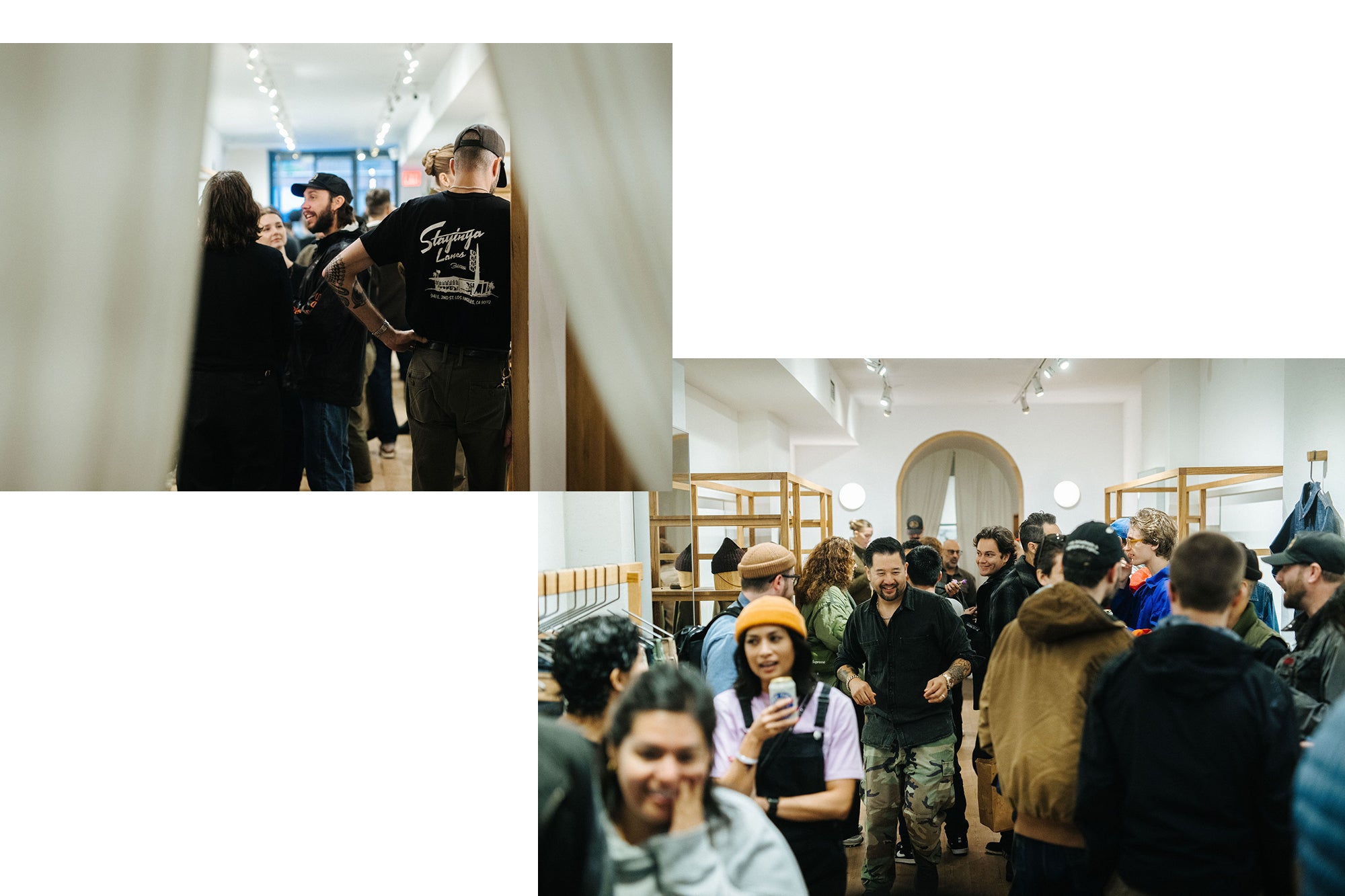 A diptych of people hanging out at the 3sixteen store with friends.