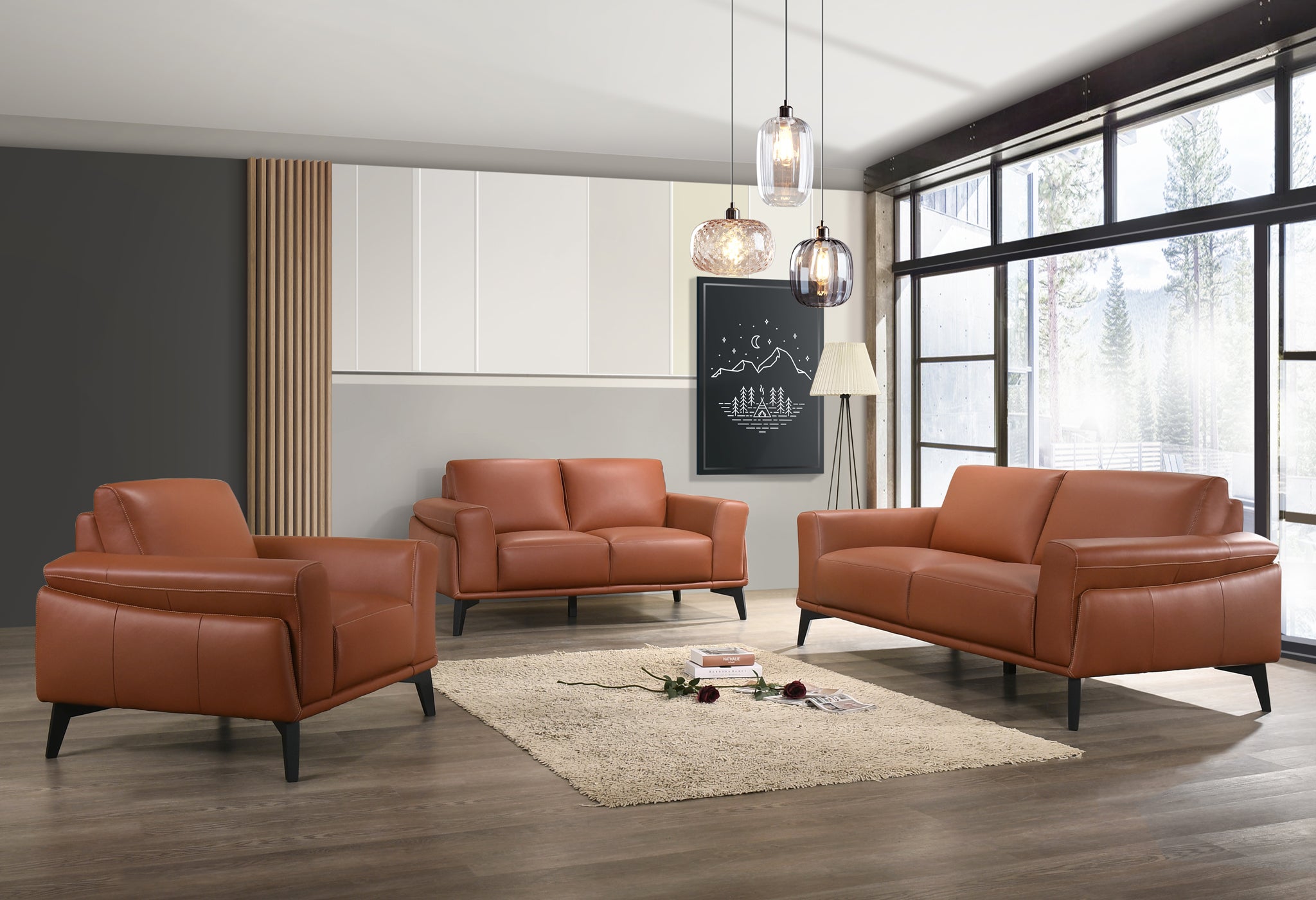 terracotta nailhead leather sofa set