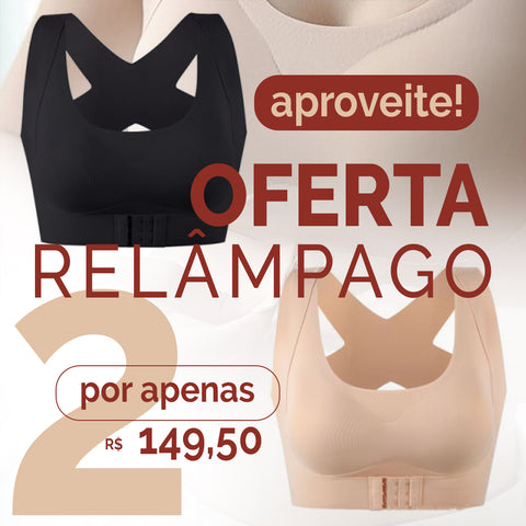 Um sutiã cor nude e um sutiã cor preto. Texto: Oferta relâmpago. 2 por apenas R$ 149,50