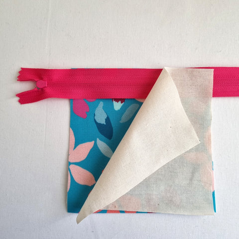 beginner pouch teal star fabric with pink zip