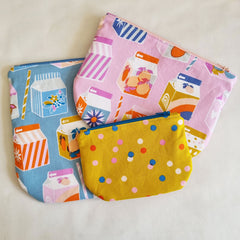 Cute basic flat pouch sewing pattern, learn to sew with 3 sizes pouch pattern