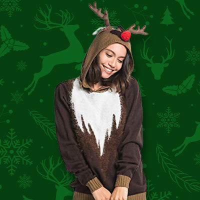 Reindeer Hoodie Ugly Christmas Sweater
