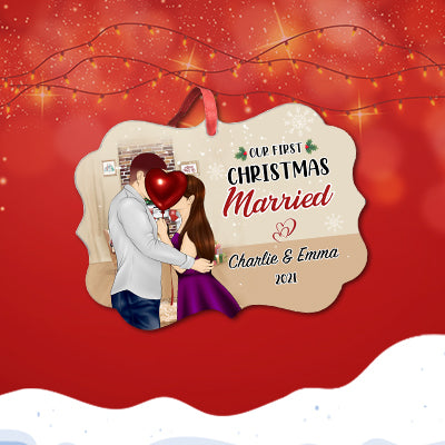 Our First Christmas Married Engaged Personalized Ornament