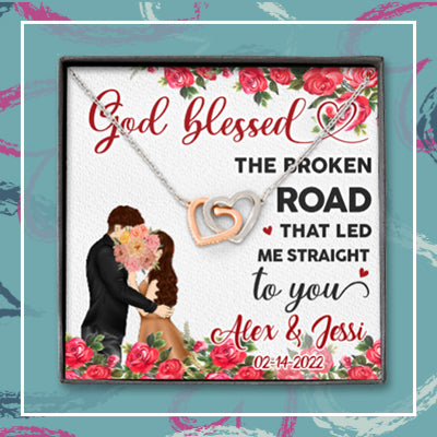 God Blessed The Broken Road Interlocking Heart Luxury Necklace