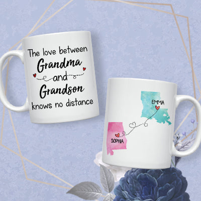 Long Distance Grandma and Grandson Personalized State Colors Coffee Mug