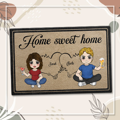 Chibi Drinking Couple Personalized Doormat