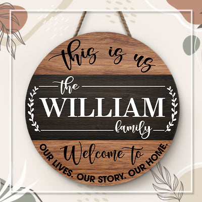 Welcome To Our Lives Personalized Round Wood Sign