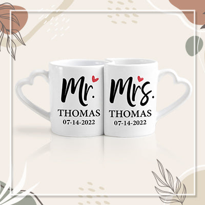 Mr and Mrs Personalized Heart Shaped Mug Set