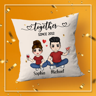 Chibi Drinking Couple Personalized Pillow 