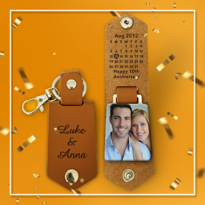 Save The Date Calendar Personalized Leather Keychain