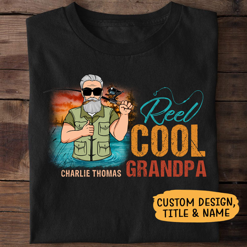 Mens reel cool grandpa t shirt funny graphic novel