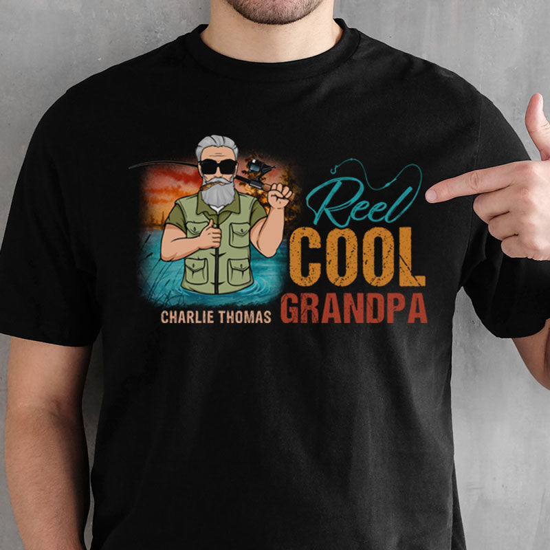 Reel Cool Grandpa Fly Bass Pro Fishing Papa Slogan Themed T-Shirt