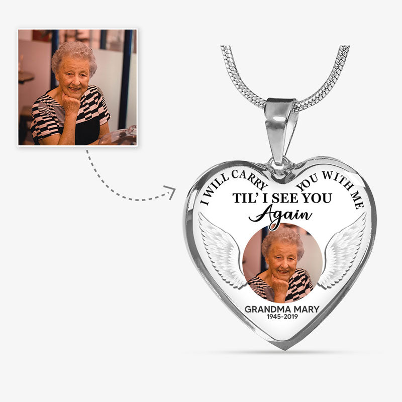 I Will Carry You With Me Til' I See You Again, Custom Photo, Luxury Heart Necklace