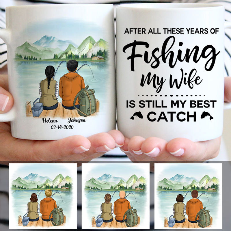 Two Less Fish In The Sea Hooked Forever Customized Fishing Couple Mug, -  PersonalFury