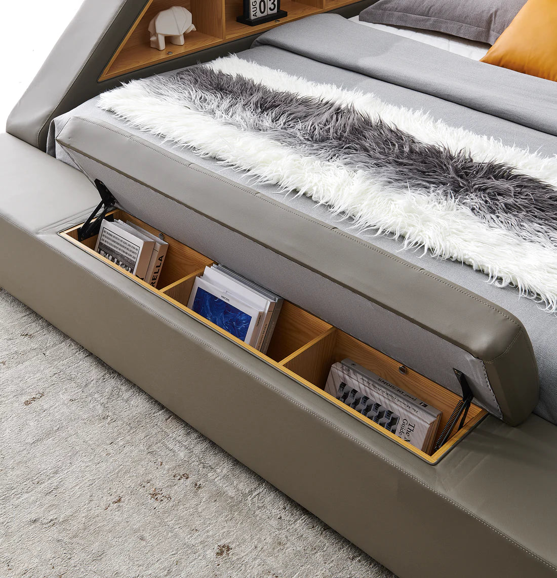Stylish Leather Bed with Built-in Speaker and Massager, Available in Black or Grey