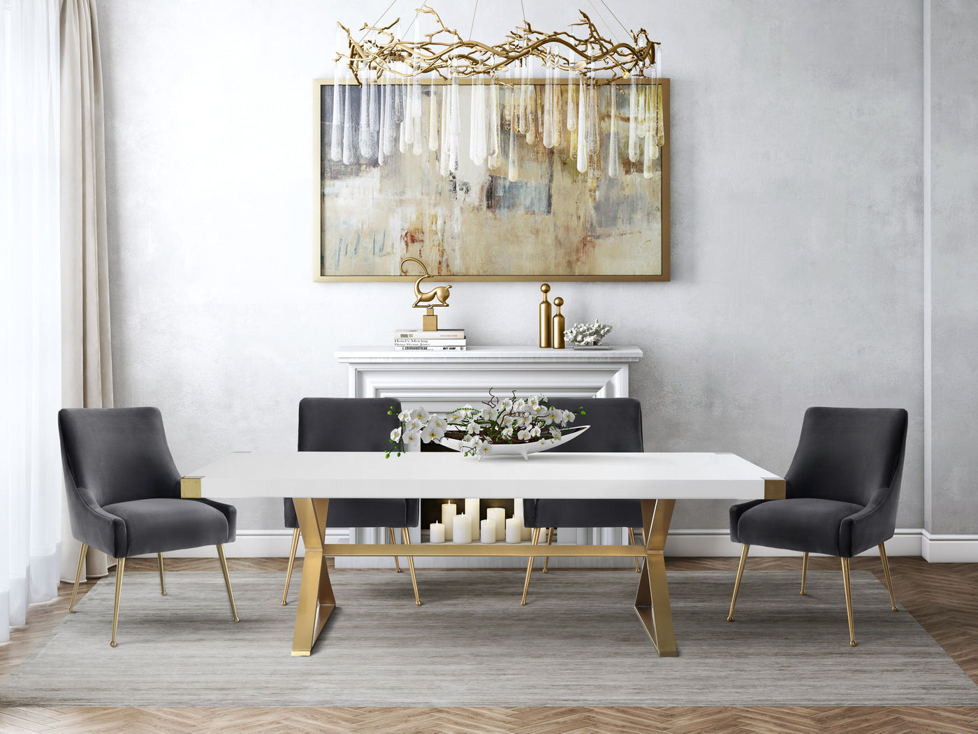 Adalia White Dining Table With Gold Base Decorium Furnitures