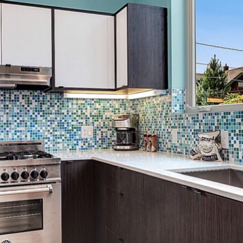 SAMPLE X Studio Unique Pattern Glass Mosaic Tile Backsplash Kitchen Gray Blue Floor Wall Tiles Home Garden