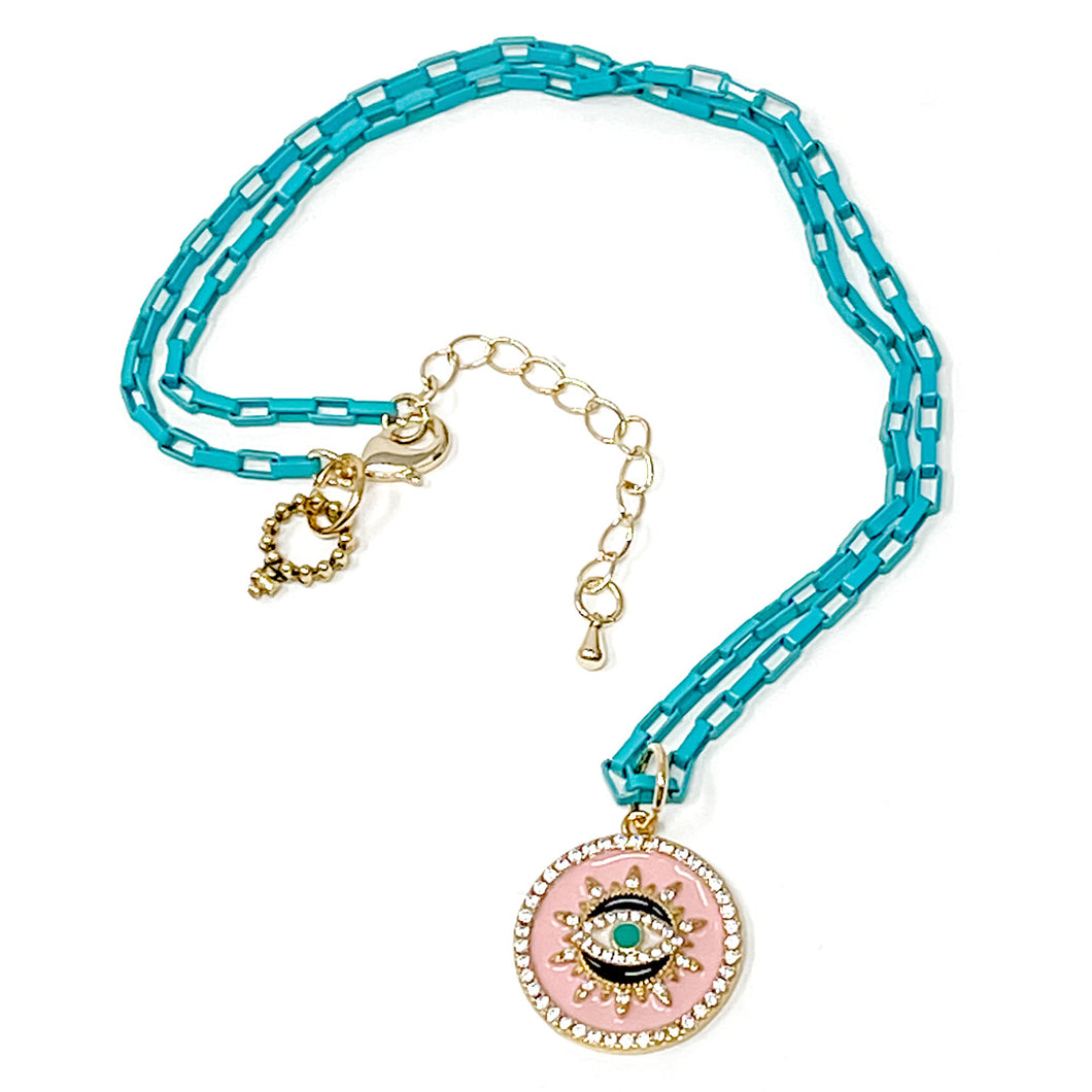 aqua chain link necklace