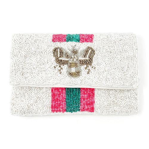 Pink and Green Beaded Queen Bee Mini Clutch