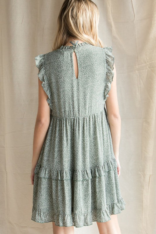 SAGE LEOPARD RUFFLE TIER DRESS