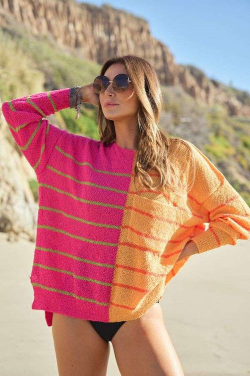 Fuschia and Orange Striped Sweater